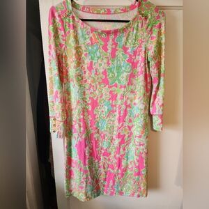 Lilly Pulitzer Pink Green Floral Long Sleeve Dress - XS (Oversized Fit)